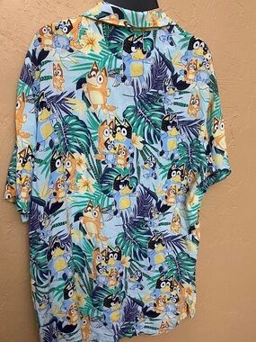Bluey Tropical Cartoon Print Short-Sleeve Button-Down Shirt